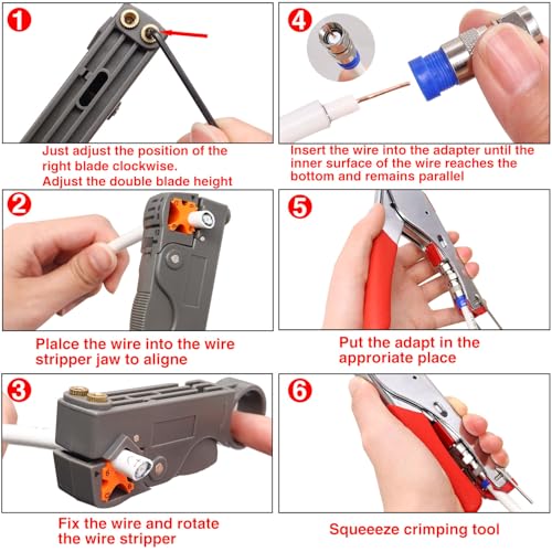 Taiss Coax Cable Crimper Tool Kit with 20 PCS F Style RG59 RG6 Compression connectors,Coaxial Cable Stripper,Coaxial Cable Compression Tool Kit,coaxial cable crimper - Image 2