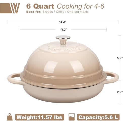 VORRINGARD Cast Iron Enameled Dutch Oven Pot with Lid for Bread Baking, Bread Oven, 6 Quart, Latte - Image 2
