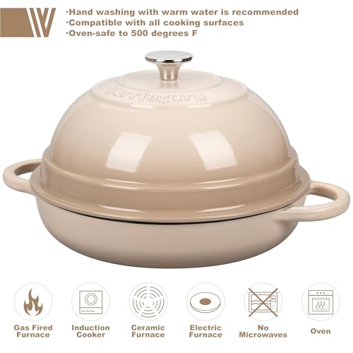 VORRINGARD Cast Iron Enameled Dutch Oven Pot with Lid for Bread Baking, Bread Oven, 6 Quart, Latte - Image 3