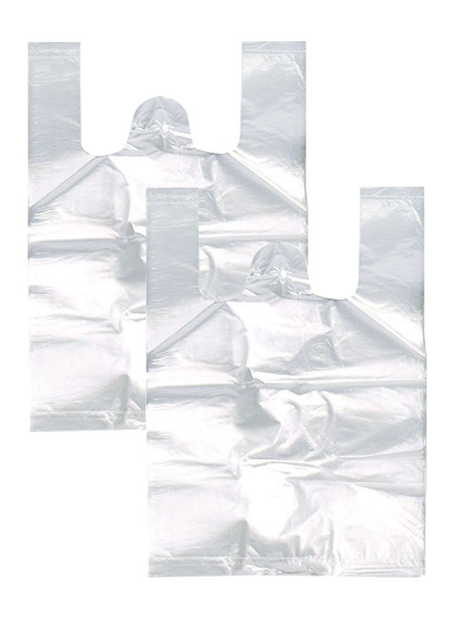 HOOTO 100 transparent T-shirt shopping bags, 15.8 inches x 25.2 inches multi-purpose bulk grocery plastic bags, reusable with handles, retail bags for large restaurants, small businesses, supermarkets, restaurants - Image 1