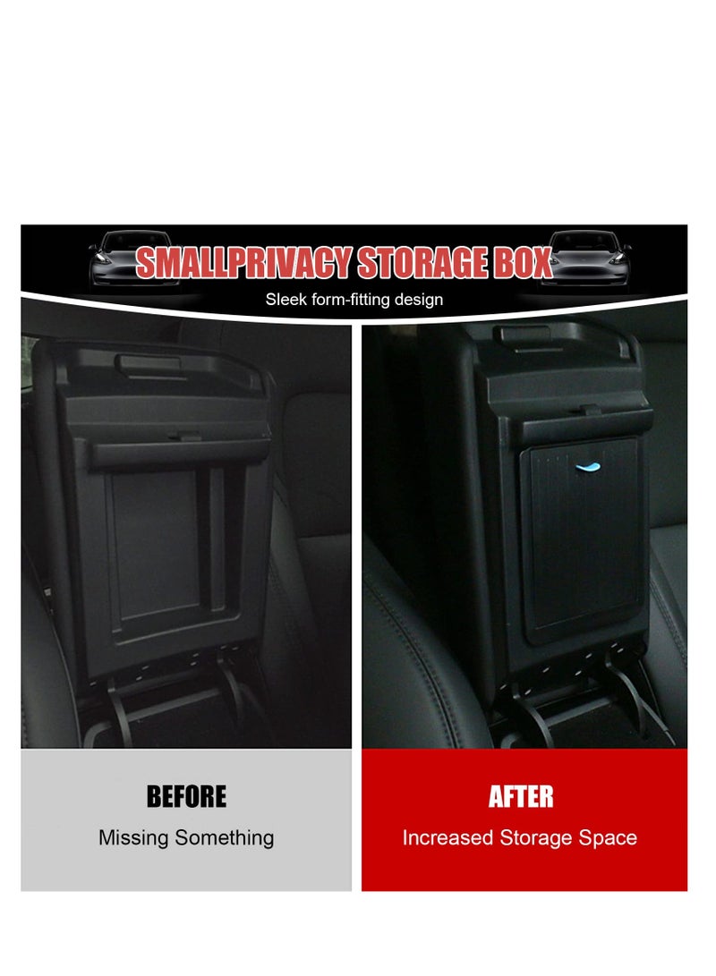 SYOSI Car Center Console Organizer, Armrest Hidden Storage Box, Fitfor Tesla Model Y, Update Magnet Opening and Closing Hidden Storage Box, Larger Space for Personal Items Black Car Interior Accessories - Image 2