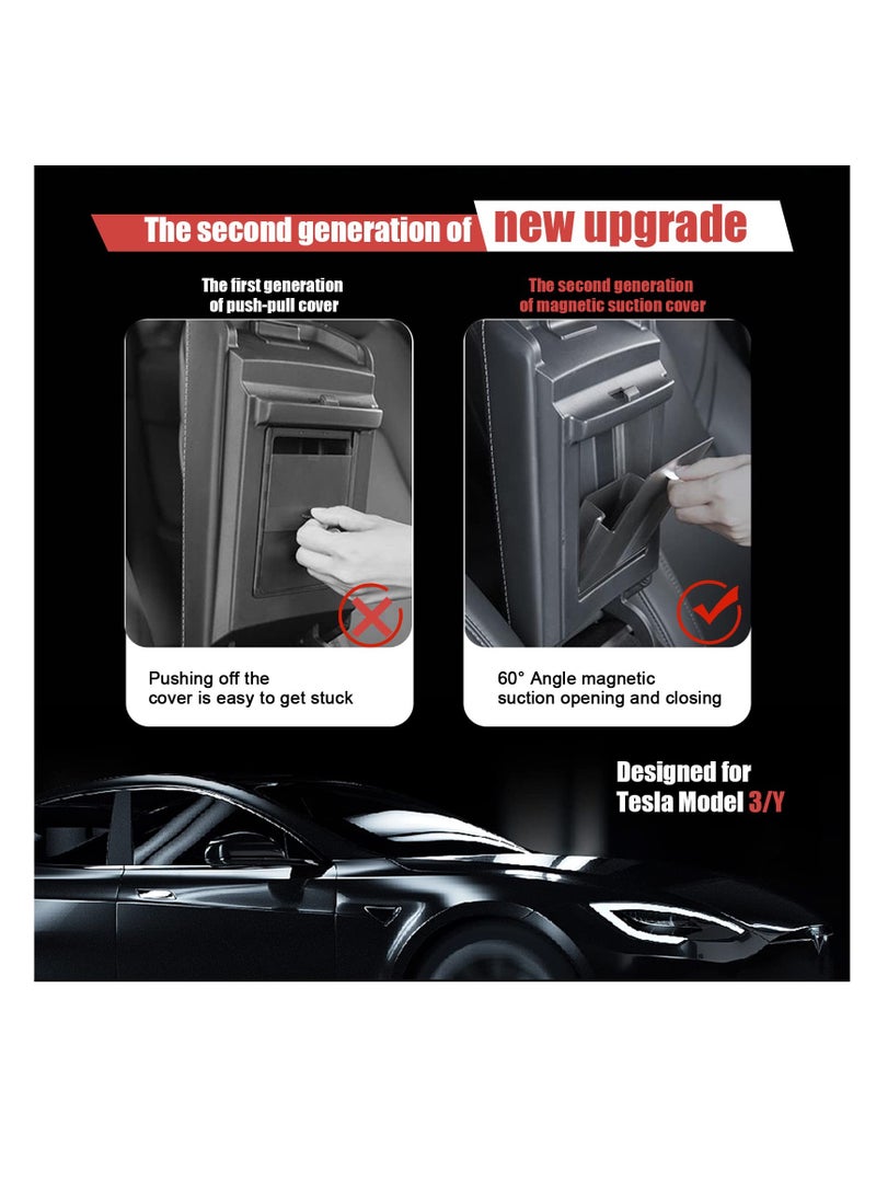 SYOSI Car Center Console Organizer, Armrest Hidden Storage Box, Fitfor Tesla Model Y, Update Magnet Opening and Closing Hidden Storage Box, Larger Space for Personal Items Black Car Interior Accessories - Image 4