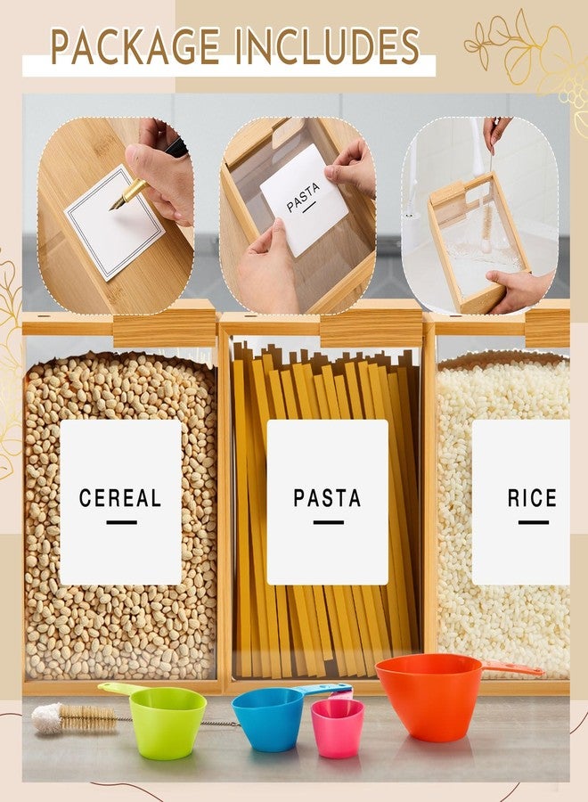 Threehoney 3 Bamboo Cereal Dispenser 75 Oz/ 2.2 l Kitchen Food Storage Containers with Measuring Cups for Airtight Pantry Organization and Storage Container Cereal Rice Flour Snack Nuts Grains - Image 5