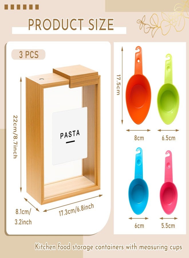 Threehoney 3 Bamboo Cereal Dispenser 75 Oz/ 2.2 l Kitchen Food Storage Containers with Measuring Cups for Airtight Pantry Organization and Storage Container Cereal Rice Flour Snack Nuts Grains - Image 2