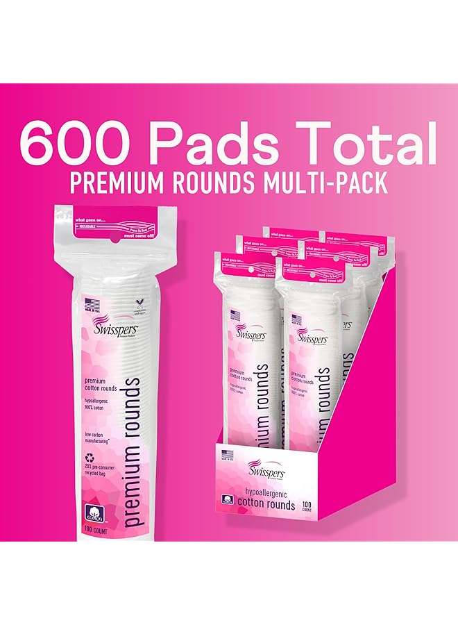 Swisspers Premium 100% Natural Cotton Pads Hypoallergenic Cotton Rounds For Face And Eye Cleansing Makeup Removal 100 Count Resealable Bag (Pack Of 6) - Image 2
