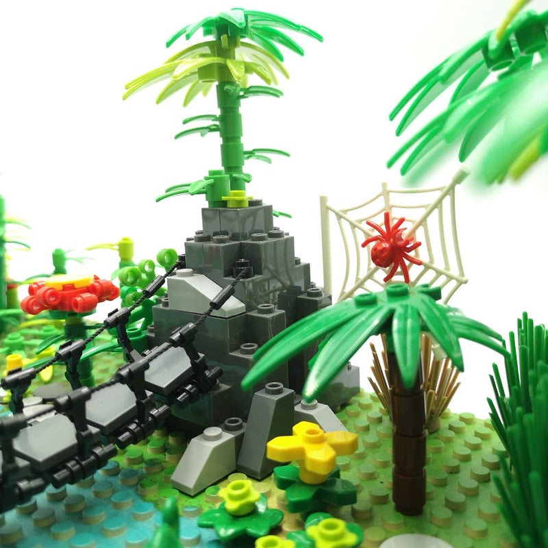 ZHX Rainforest Jungle Bridge Building Block Toys with 2pcs Baseplates(10x10 inches Each) Garden Bricks Accessories Bush Flowers Animals Coconut Trees for Classic Brick Block Toys - Image 3
