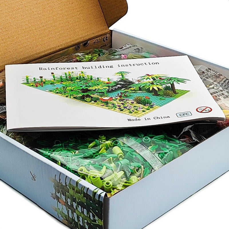 ZHX Rainforest Jungle Bridge Building Block Toys with 2pcs Baseplates(10x10 inches Each) Garden Bricks Accessories Bush Flowers Animals Coconut Trees for Classic Brick Block Toys - Image 5