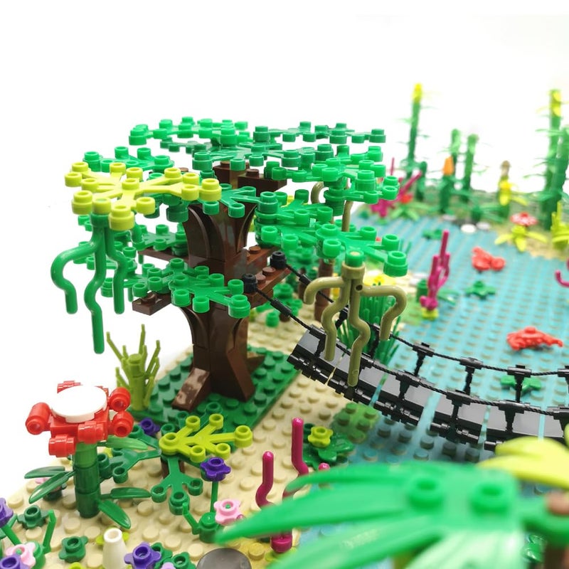 ZHX Rainforest Jungle Bridge Building Block Toys with 2pcs Baseplates(10x10 inches Each) Garden Bricks Accessories Bush Flowers Animals Coconut Trees for Classic Brick Block Toys - Image 2