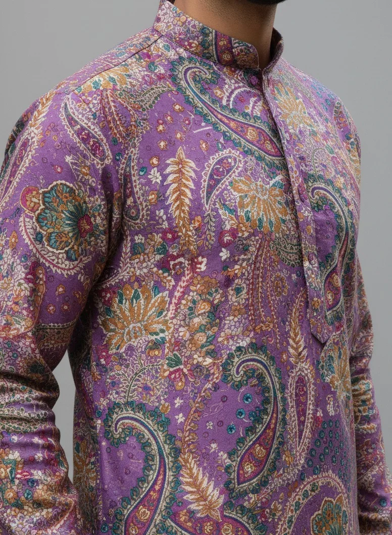 Lehar  The Plum Paisley Kurta Set for Men | Best Price UAE