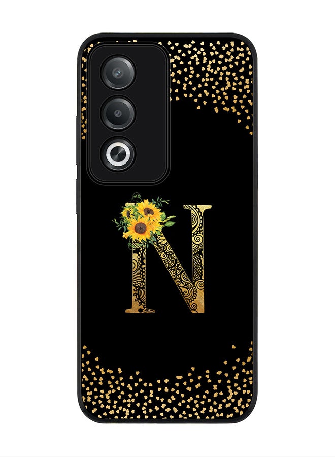 Stylizedd For Oppo A3 Pro / A80 Case,Slim fit Camera Protection, Shockproof Thin Phone cover - Custom Floral Monogram - N ( Black ) - Image 1