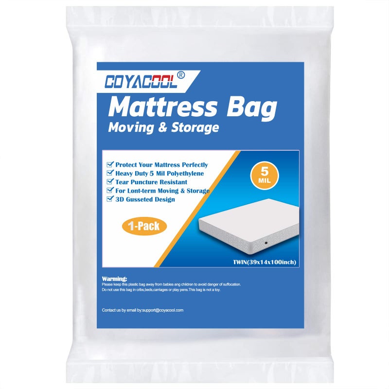 COYACOOL COYACOOL Mattress Bags for Moving Twin  5 Mil Plastic Mattress Protector Bag for Storage or Disposal - Super Thick Mattress Cover for Moving -Reusable Mattress Disposal Bag  - Image 1