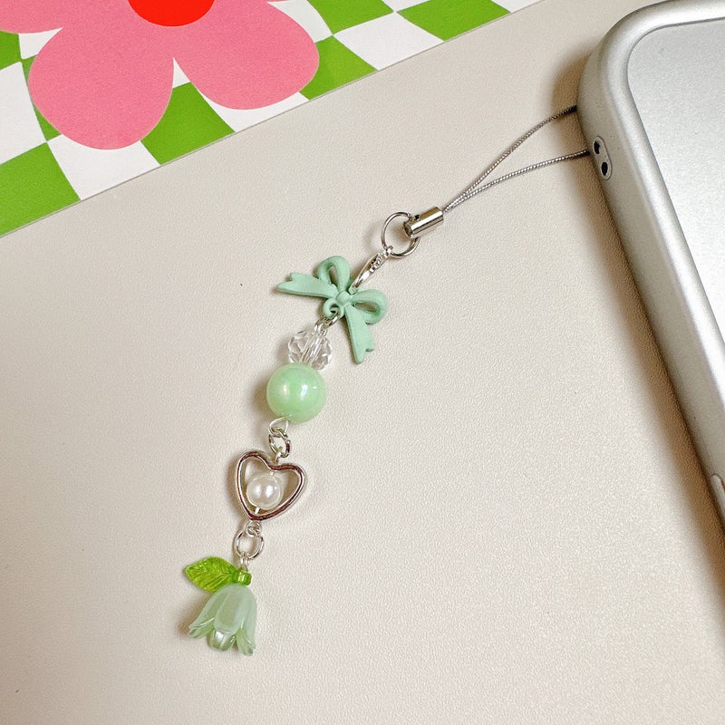 Japanese and Korean Style Sweet Girl''s Heart Alloy Small Bow Lily-of-the-valley Mobile Phone Pendant Gu Ben Card Book Hanging Chain Mobile Phone Hanging Chain - Image 1
