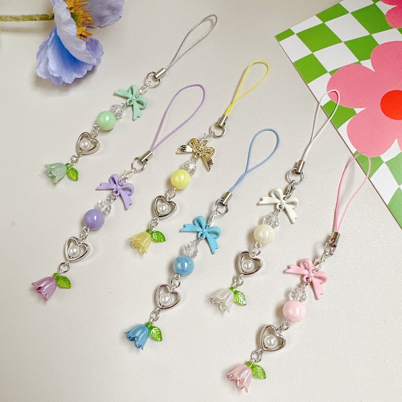 Japanese and Korean Style Sweet Girl''s Heart Alloy Small Bow Lily-of-the-valley Mobile Phone Pendant Gu Ben Card Book Hanging Chain Mobile Phone Hanging Chain - Image 2