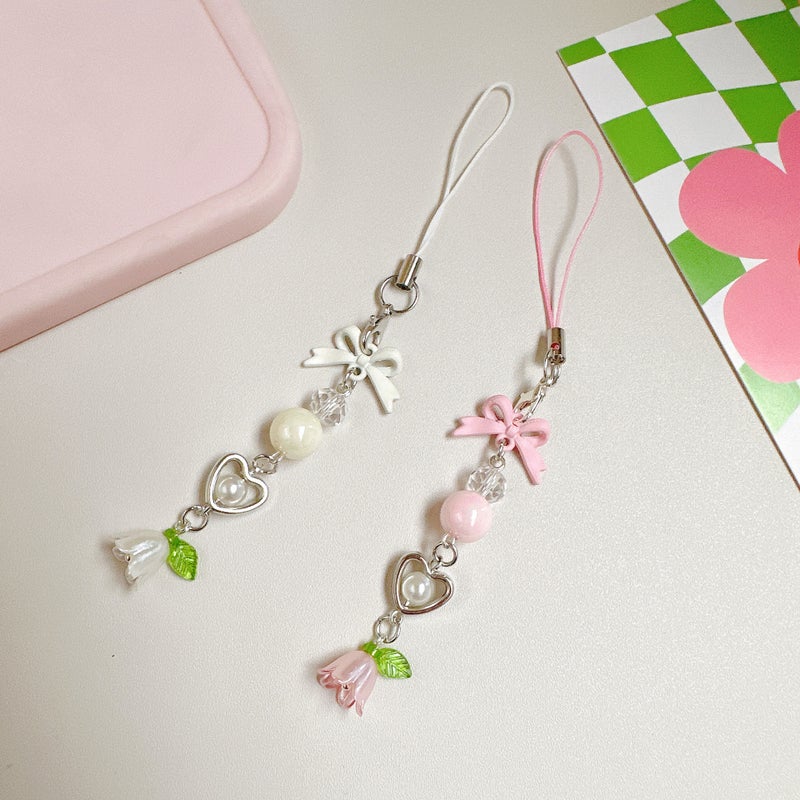 Japanese and Korean Style Sweet Girl''s Heart Alloy Small Bow Lily-of-the-valley Mobile Phone Pendant Gu Ben Card Book Hanging Chain Mobile Phone Hanging Chain - Image 3