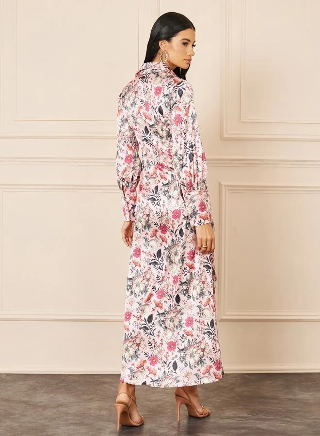Styli Floral Satin Dress