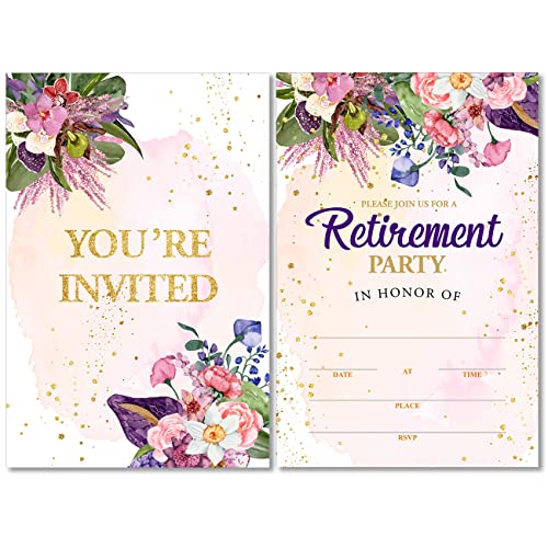 Soiceu Floral Retirement Party Invitations with Envelopes Set of 20 Elegant Flowers Retirement Dinner Party Invites - Image 1