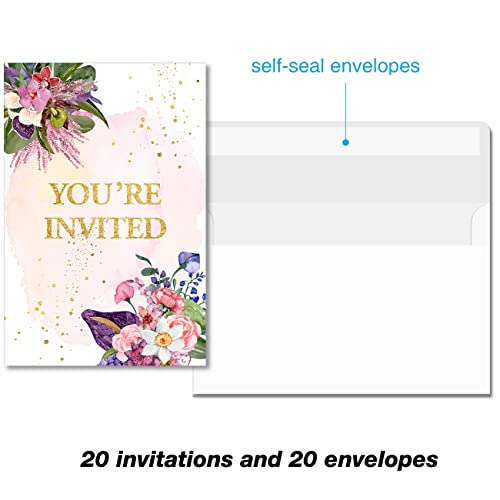 Soiceu Floral Retirement Party Invitations with Envelopes Set of 20 Elegant Flowers Retirement Dinner Party Invites - Image 3