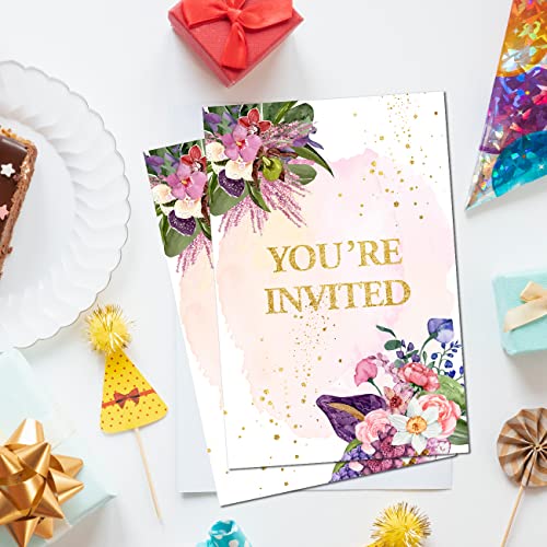 Soiceu Floral Retirement Party Invitations with Envelopes Set of 20 Elegant Flowers Retirement Dinner Party Invites - Image 5