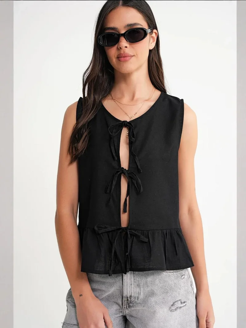 Mixray Frilly Tie Front Blouse