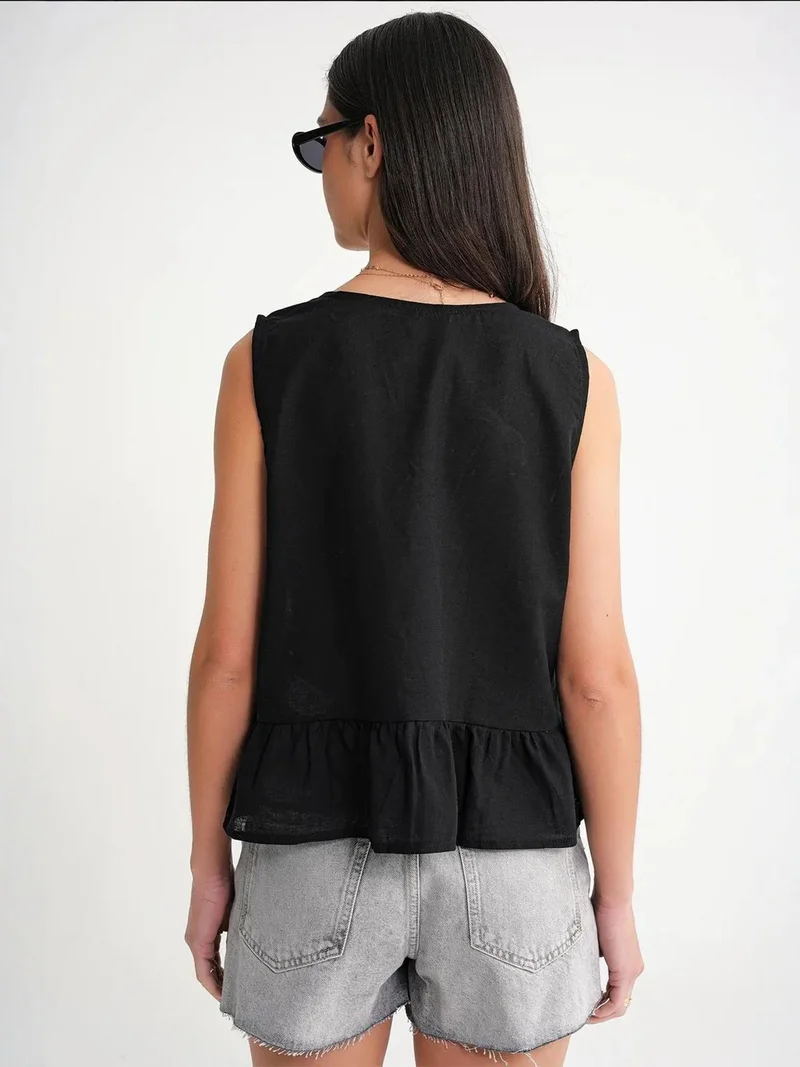 Mixray Black Mixray Frilly Tie Front Blouse for Women | Best Price UAE