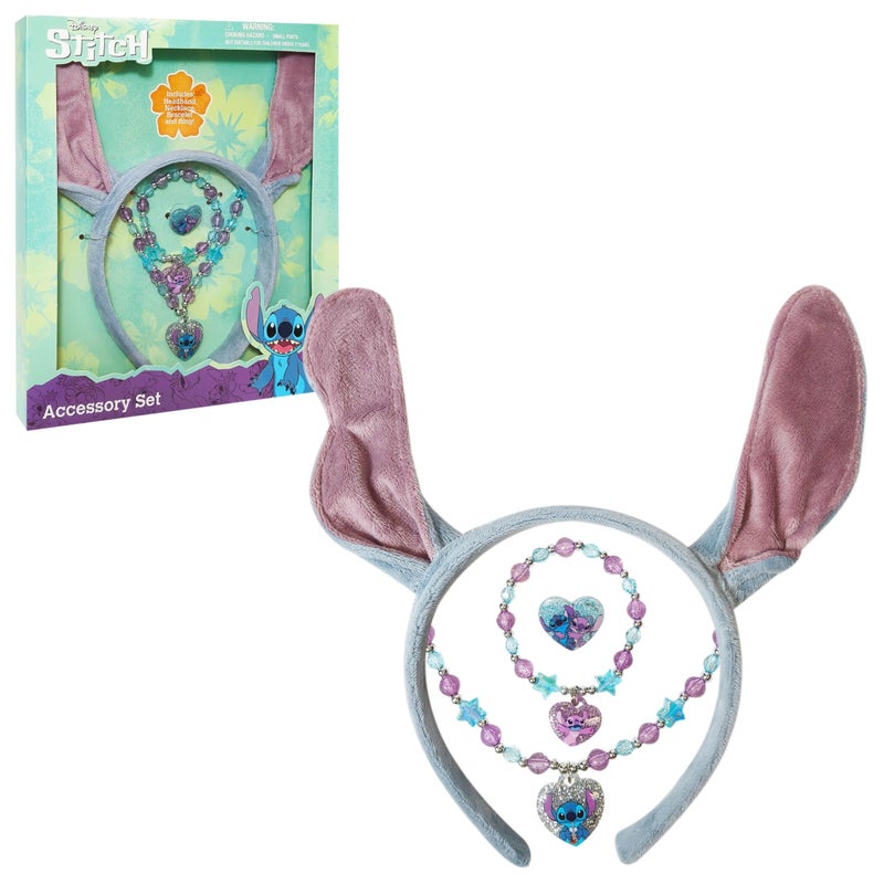 LUV HER Disney Licensed Stitch Headband with Ears for Girls Kids Jewelry Dress Up Set All in one Giftable Box Play Jewelry Set 4pc Toddler Headband Necklace Dress Up Bracelet Ring Ages 3 - Image 2