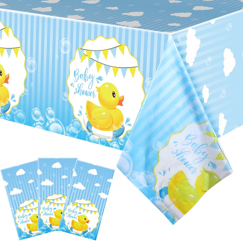 Coume Coume 3 Pcs 54 x 108 Inch Yellow Duck Tablecloth Cute Bubble Rubber Ducky Table Cover Rectangle Disposable Birthday Party Supplies for Baby Shower Favors