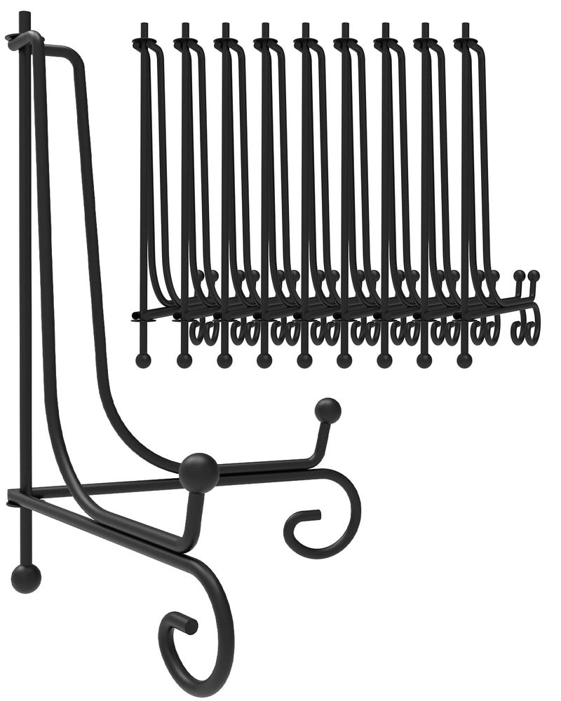 Iron Display Stand 10 Packs 10 Inches Plate Picture Photo Stand for Display Black Foldable Easel Holder for Photo Frame Artwork Collection Decorative Plate Book Office