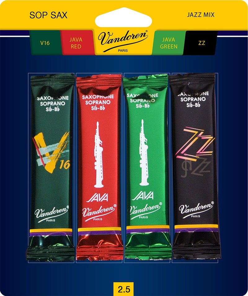 Vandoren SRMIXS25 Soprano Sax Jazz Reed Mix Card includes 1 each ZZ, V16, JAVA Green and JAVA Red Strength 2.5 - Image 3