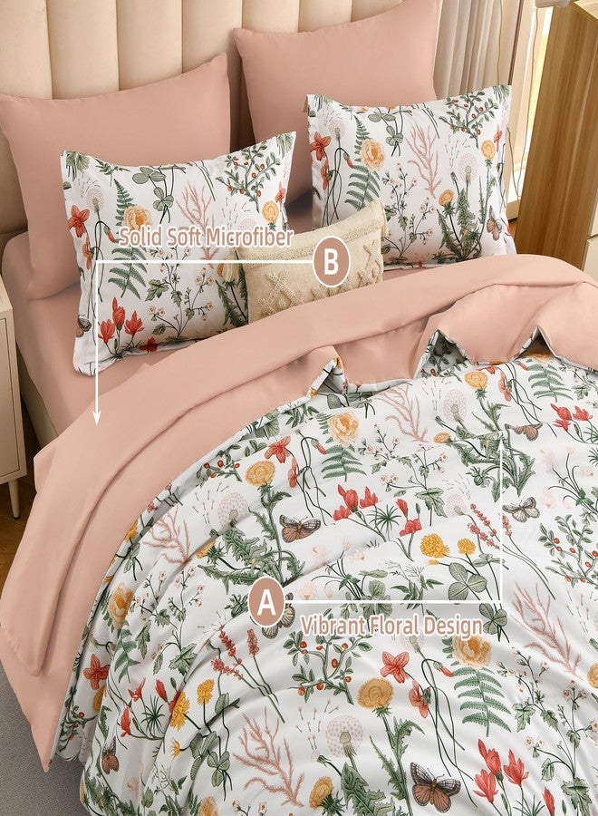 Yiran 7 Piece Floral Comforter Set King Size, White Green Comforter Bedding Set, Botanical Bed in a Bag with Flowers Pattern, Soft Microfiber Complete Bedding Set with Sheets for All Season - Image 4