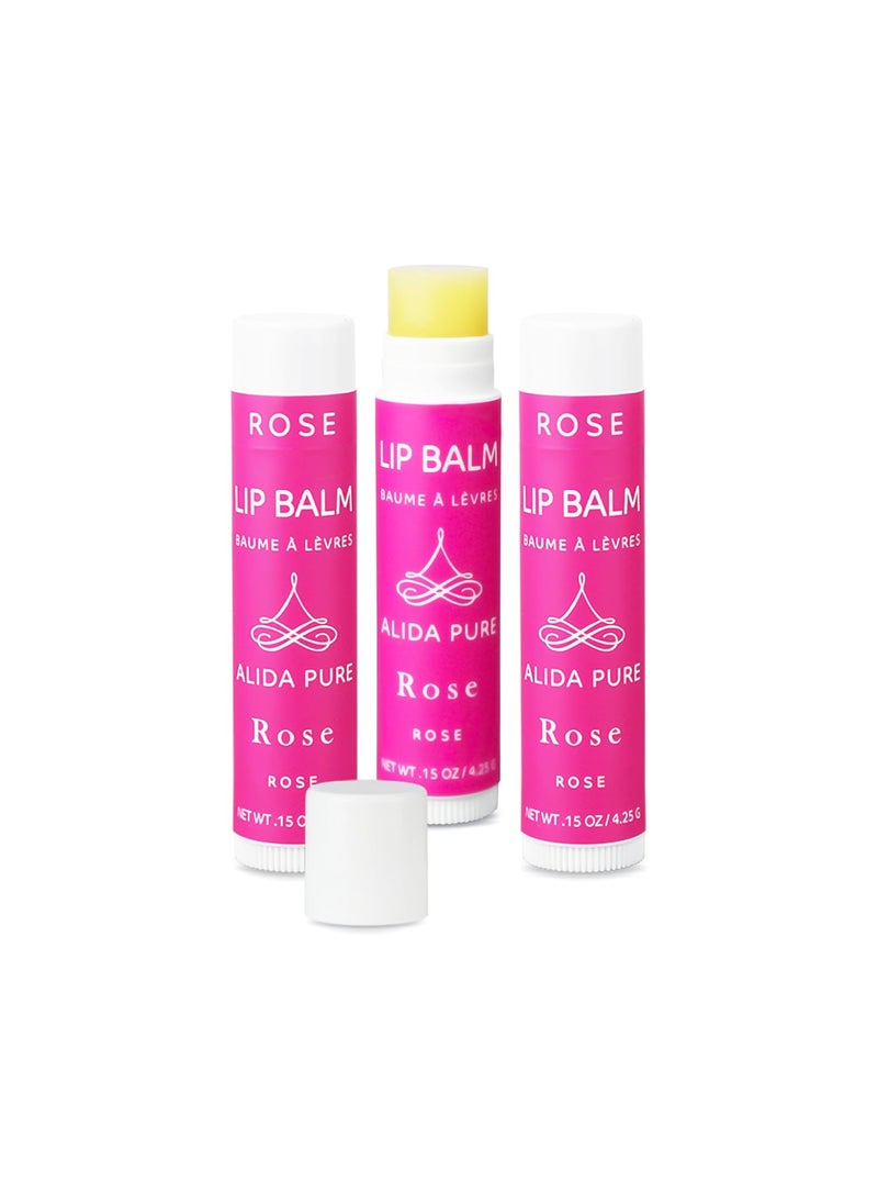 ALIDA PURE - Rose Lip Balm Collection, Vegan Lip Balm Set, Beeswax Free, with Avocado Oil, Organic Jojoba Oil, and Vitamin E, Natural Moisturizer for Dry, Chapped Lips, 3 Tube Set - Image 1