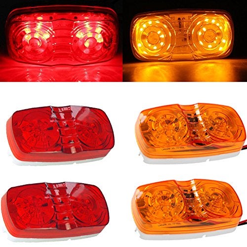 NEW SUN 4 Pcs Amber & Red 10 LED Trailer Side Marker Light, Bullseye/Tiger Eye/Double Bubble Clearance Light, 12V 4x2 Rectangular LED Light Surface Mount for Camper, Trucks, Rvs - Image 1