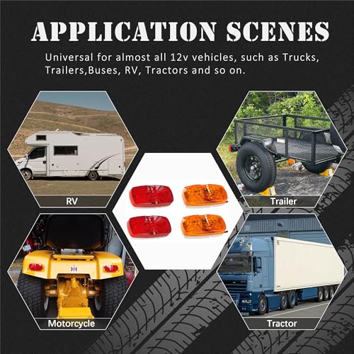 NEW SUN 4 Pcs Amber & Red 10 LED Trailer Side Marker Light, Bullseye/Tiger Eye/Double Bubble Clearance Light, 12V 4x2 Rectangular LED Light Surface Mount for Camper, Trucks, Rvs - Image 4