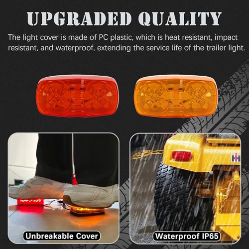 NEW SUN 4 Pcs Amber & Red 10 LED Trailer Side Marker Light, Bullseye/Tiger Eye/Double Bubble Clearance Light, 12V 4x2 Rectangular LED Light Surface Mount for Camper, Trucks, Rvs - Image 3
