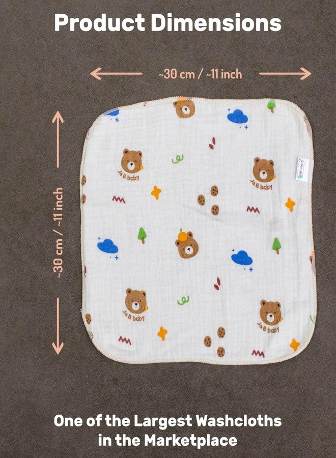 Rachna Baby Washcloths Muslin Cotton | Extra Soft Quick Absorbing 2-Layer Napkin Set for Newborn | Reusable Face & Hand Wipes | Playful Prints | Pack of 6 | 30 x 30 cm (185A, Cream) - Image 3