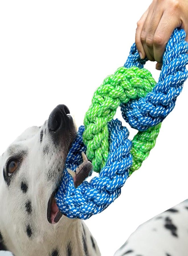 PETSWARE ألعاب وإكسسوارات جذابة للكلاب الكبيرة من بيتسوير، لعبة للجراء والحيوانات الأليفة والكلاب المتوسطة والبالغة، حبل مضغ للجراء الصغيرة للعب والمضغ، مجموعة لابرادور (3 حلقات) (أزرق فاتح/أخضر) - Image 1