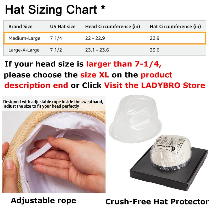 LADYBRO Summer Casual Beige Straw Trilby Fedora Hats for Men Panama, 7 1/4, Adjustable Size Fits 22" - 22 7/8" - Image 2