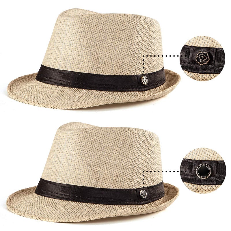 LADYBRO Summer Casual Beige Straw Trilby Fedora Hats for Men Panama, 7 1/4, Adjustable Size Fits 22" - 22 7/8" - Image 3