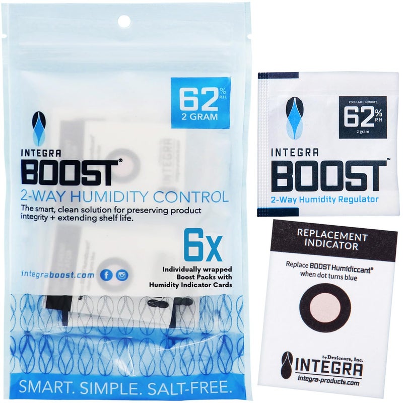 Integra Boost 2Way Humidity Control Pack  Patented Technology for Humidity Control  Preserve Flavor  Maintain 62 RH  Moisture Absorber for Herbs Spices  More  2 Gram Pack of 6