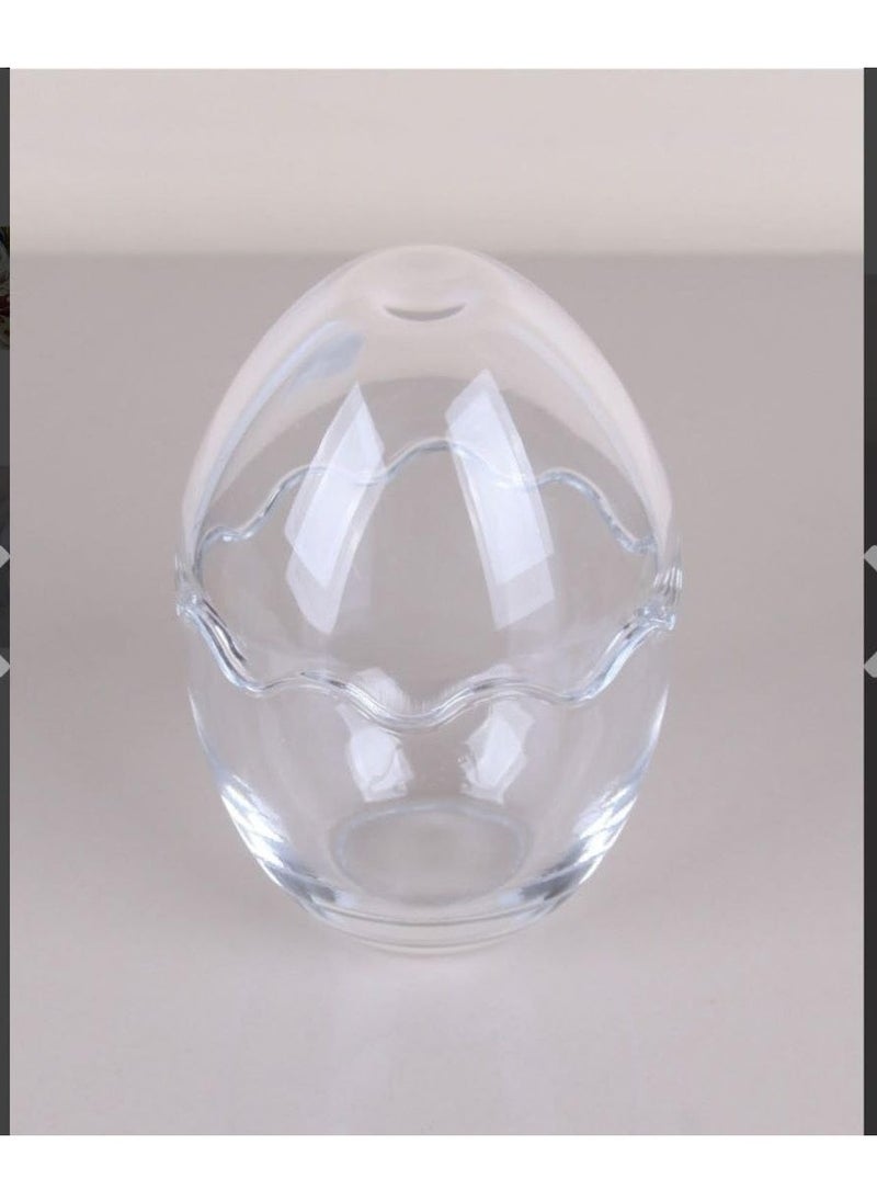 Multi-use egg-shaped glass bowl for jelly, fruit salad, chocolate ice cream, and candy