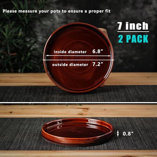 Fzfeiyy Ceramic Plant Saucer 7 Inch, 2 Pack Round Plant Trays for Indoors/Outdoors, Flower Pot Saucers for Holding Water Drips and Soil, Ceramic Drainage Tray for Plant Pot (Reactive Glaze Brown) - Image 3