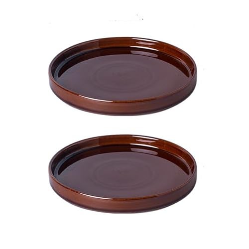 Fzfeiyy Ceramic Plant Saucer 7 Inch, 2 Pack Round Plant Trays for Indoors/Outdoors, Flower Pot Saucers for Holding Water Drips and Soil, Ceramic Drainage Tray for Plant Pot (Reactive Glaze Brown) - Image 1