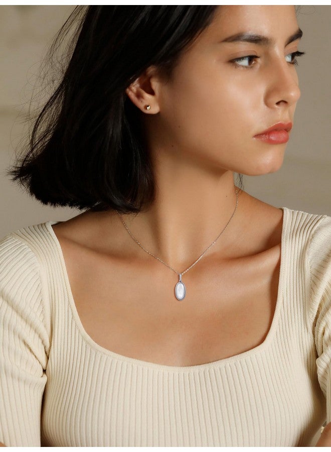 S.Leaf Minimalism Round Mother Of Pearl Necklace Sterling Silver Circle Disc Pendant Shell Pendant (Oval_15Mm_Silver) - Image 3