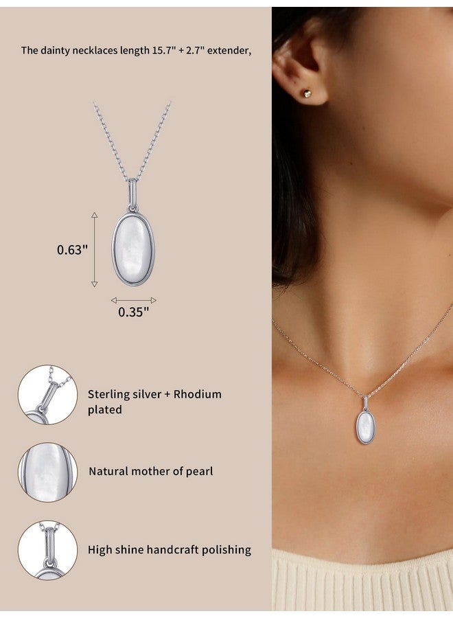 S.Leaf Minimalism Round Mother Of Pearl Necklace Sterling Silver Circle Disc Pendant Shell Pendant (Oval_15Mm_Silver) - Image 4