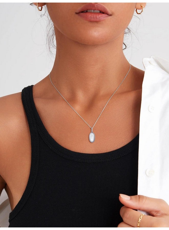 S.Leaf Minimalism Round Mother Of Pearl Necklace Sterling Silver Circle Disc Pendant Shell Pendant (Oval_15Mm_Silver) - Image 2