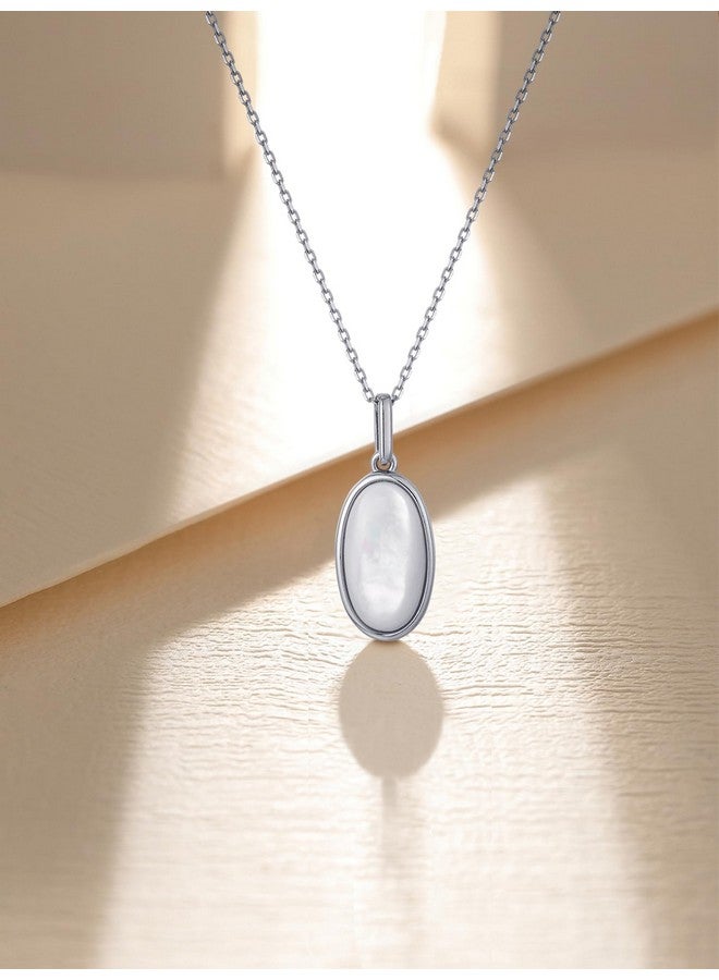 S.Leaf Minimalism Round Mother Of Pearl Necklace Sterling Silver Circle Disc Pendant Shell Pendant (Oval_15Mm_Silver) - Image 5