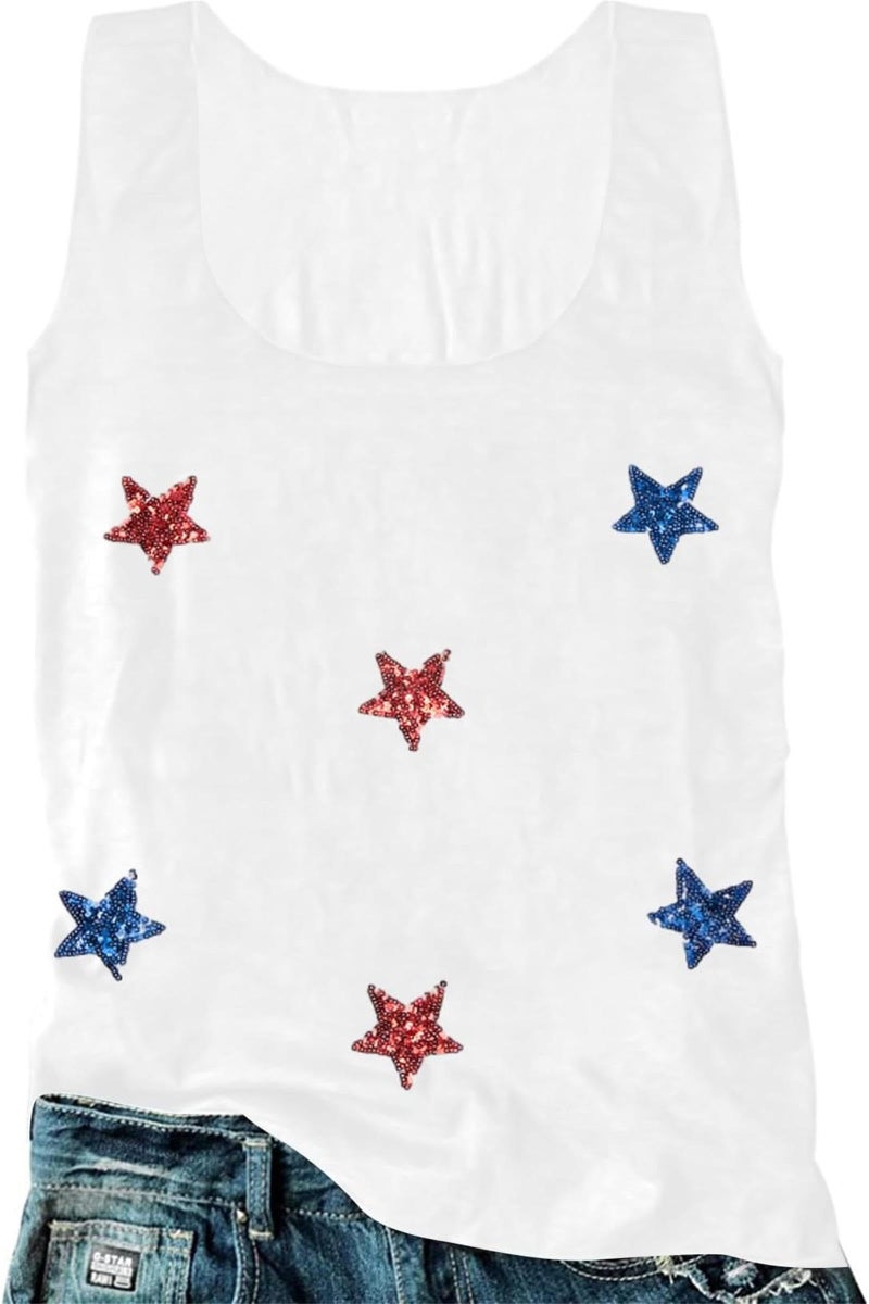 FAYALEQ American Flag Tank Top Women USA Star Sequin Sleeveless Tee Patriotic Shirt 4th of July Summer Vest Tops - Image 1