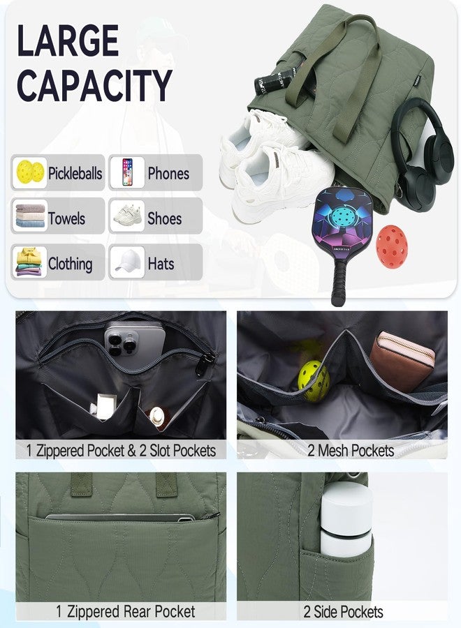 فاشي حقائب حمل بيكلبول نسائية من فاشي مزودة بخطاف للسياج، وحافظة مضرب بيكلبول مبطنة، مناسبة للعمل/النادي الرياضي/الرياضة، تتسع لمضربين، مع حزام كتف، لون أخضر - Image 5