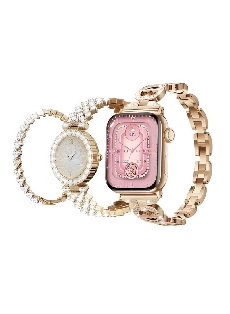 هينو تيكو ساعة هاينو تيكو جي 15 ميني الذكية بثلاثة أحزمة - تصميم ألماني - شاشة عالية الدقة - متعددة الوظائف - لون ذهبي - Image 1