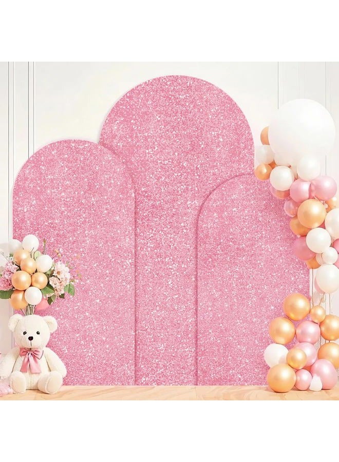 PATYDEST Wedding Arch Set - 3 Sequin Arch Backdrop Covers (6FT, 5FT, 4FT) Pink Gold Shimmer Sparkle Chiara Backdrop Stand Cover Stretchy Fabric for Birthday Gender Reveal Decor - Image 1