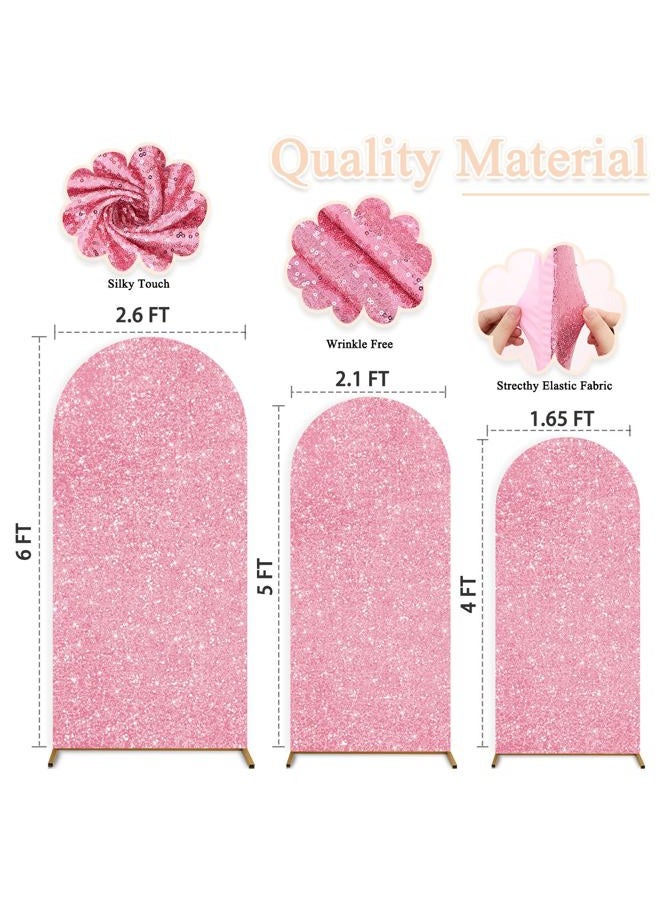 PATYDEST Wedding Arch Set - 3 Sequin Arch Backdrop Covers (6FT, 5FT, 4FT) Pink Gold Shimmer Sparkle Chiara Backdrop Stand Cover Stretchy Fabric for Birthday Gender Reveal Decor - Image 2